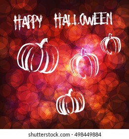Vector Halloween card template with bokeh effect. Halloween card template with doodles of pumpkin.