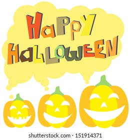Vector halloween card with three smiling pumpkins