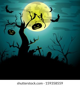 Vector Halloween card with tree and moon