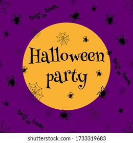 Vector halloween Karte mit Spinne und Spinnennetz. Trick oder geil.  Halloween Party Einladung Vektorlayout, Postkarten.  Vektor-Abbildung