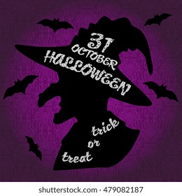 Vector Halloween Card With Witch's Head Silhouette 