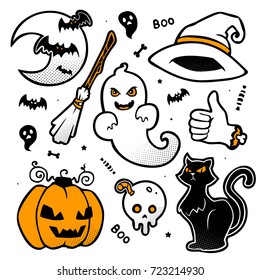 vector halloween cartoon halftone 1+1 set 