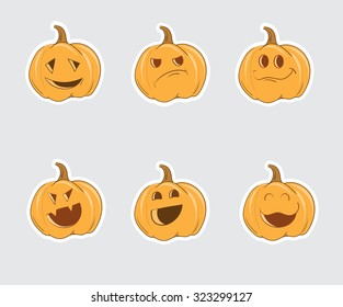Vector Halloween cartoon pumpkins set.