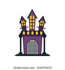 Vector Halloween castle. Design elements for halloween party poster. Flat cartoon illustration. Objects isolated on a white background.