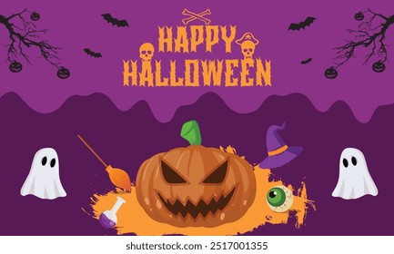 Vector Halloween celebration background with Halloween pumpkin background Halloween horror banner