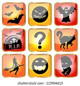 Vector of Halloween Character Avatars in golden badges