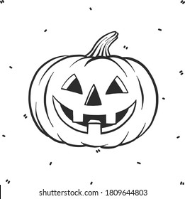 Vector halloween clipart pumpkin. Illustration for seasonal design, textile, decoration kids playroom or greeting card. Isolated sketch object. Flat vector illustration