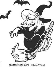 Vector halloween clipart witch. Illustration for seasonal design, textile, decoration kids playroom or greeting card. Isolated sketch object. Flat vector illustration