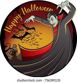 Concepto de Vector Halloween. Drácula de vampiros con letras Feliz Halloween