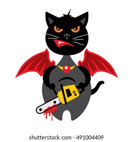 Vector Halloween Crazy Black Cat Cartoon Illustration.