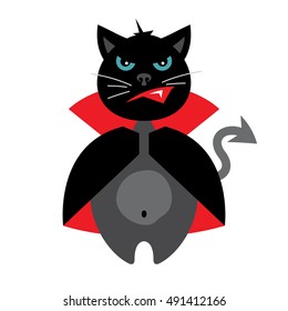 Vector Halloween Crazy Black Cat Cartoon Illustration.