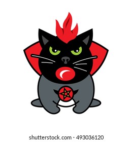 Vector Halloween Crazy Black Cat Cartoon Illustration.
