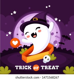 Vector Halloween with Cute Ghost Illustration