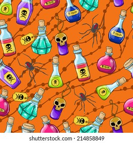 Vector Halloween cute hand drawn pattern with different poisons