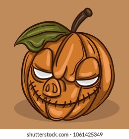 vector halloween cute pumpkin head