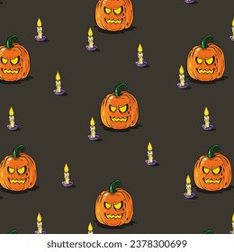 Vector Halloween dark pattern with pumpkins on candels background. Great element for your Halloween design.