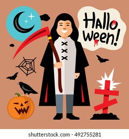 Vector Halloween Death Cartoon Illustration.