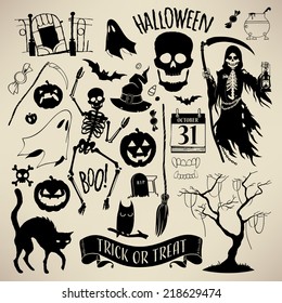 Vector halloween decoration set | Halloween design elements | Everything for decorating your halloween flyers, posters, greeting cards and banners 