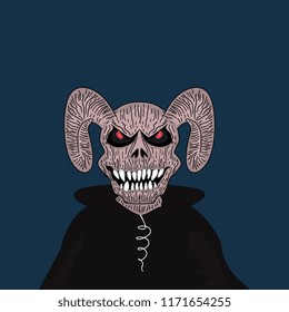 Vector halloween demon character. Skull satanic monster with horns and fang illustration.