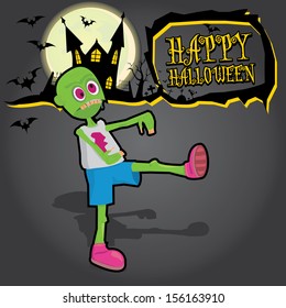 vector halloween design template for posters and flyer with zombie, dark castle ,evil bats