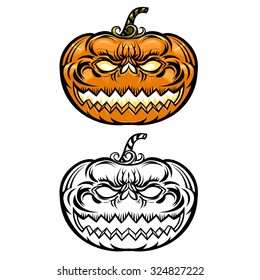 Vector of halloween detailed pumpkin. Jack O Lantern icon set. Halloween pumpkins isolated on background. Useful also as greetings card and design.