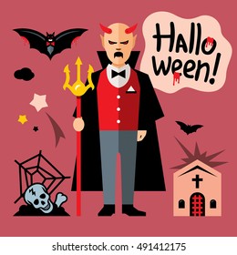 Vector Halloween devil Cartoon Illustration.