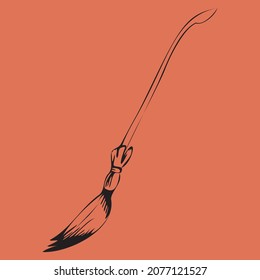 Vector halloween doodle broomstick on orange background