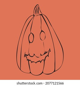 Vector halloween doodle pumpkin on orange background