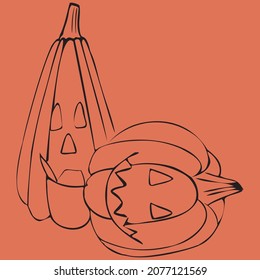 Vector halloween doodle pumpkin on orange background