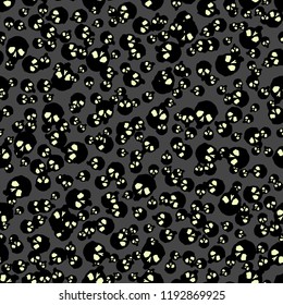 Vector Halloween doodle skulls seamless pattern. Design background for party poster. Hand drawn cartoon illustration. Objects isolated over dark grey.