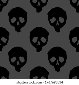El doodle de Halloween vector se desliza sin problemas. Fondo de diseño para el afiche de la fiesta. Caricatura dibujada a mano ilustrando en negro sobre gris oscuro.