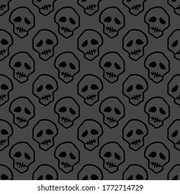 El doodle de Halloween vector se desliza sin problemas. Fondo de diseño para el afiche de la fiesta. Caricatura dibujada a mano ilustrando en negro sobre gris oscuro.
