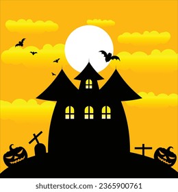 vector halloween festival haunted house witch devil pumpkin scary night Bats and Darkness of Halloween