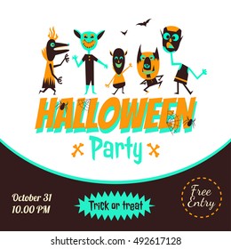 Vector halloween flyer. Dancing monster illustration for party invitation, greeting card, web design
