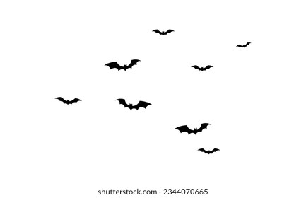 Vector halloween flying bats. spooky bats flock, creepy horror vampire winged animal vector background.