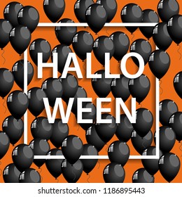 vector halloween frame with black ballons on orange background 