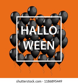 vector halloween frame with black ballons on orange background 