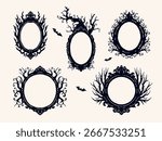Vector Halloween frames collection featuring spooky gothic ornamental details and creepy decorations. Hand drawn black vector silhouettes for holiday design and seasonal projects