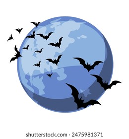 Vector Halloween full moon with flying bats