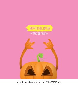 vector halloween funky rock n roll style pumpkin character isolated on pink background. Happy halloween rock party concept poster, background or greeting card