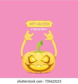 vector halloween funky rock n roll style pumpkin character isolated on pink background. Happy halloween rock party concept poster, background or greeting card