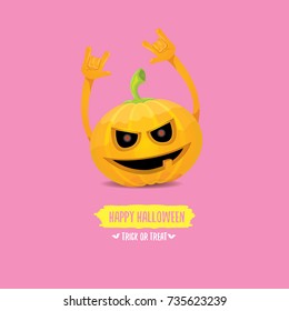 vector halloween funky rock n roll style pumpkin character isolated on pink background. Happy halloween rock party concept poster, background or greeting card
