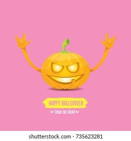 vector halloween funky rock n roll style pumpkin character isolated on pink background. Happy halloween rock party concept poster, background or greeting card
