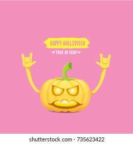 vector halloween funky rock n roll style pumpkin character isolated on pink background. Happy halloween rock party concept poster, background or greeting card