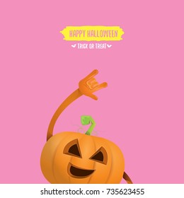 vector halloween funky rock n roll style pumpkin character isolated on pink background. Happy halloween rock party concept poster, background or greeting card