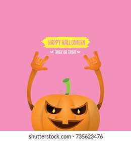 vector halloween funky rock n roll style pumpkin character isolated on pink background. Happy halloween rock party concept poster, background or greeting card