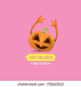 vector halloween funky rock n roll style pumpkin character isolated on pink background. Happy halloween rock party concept poster, background or greeting card