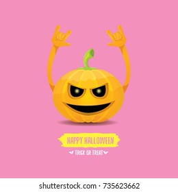 vector halloween funky rock n roll style pumpkin character isolated on pink background. Happy halloween rock party concept poster, background or greeting card