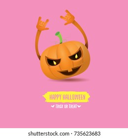 vector halloween funky rock n roll style pumpkin character isolated on pink background. Happy halloween rock party concept poster, background or greeting card