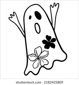 Vector Halloween Ghost Clipart. Funny, Cute Illustration For Seasonal Design, Textile, Decoration Kids Playroom Or Greeting Card. Hand Drawn Prints And Doodle